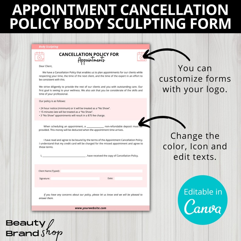 Editable Cancellation Policy, Body Sculpting Forms, Body Contouring