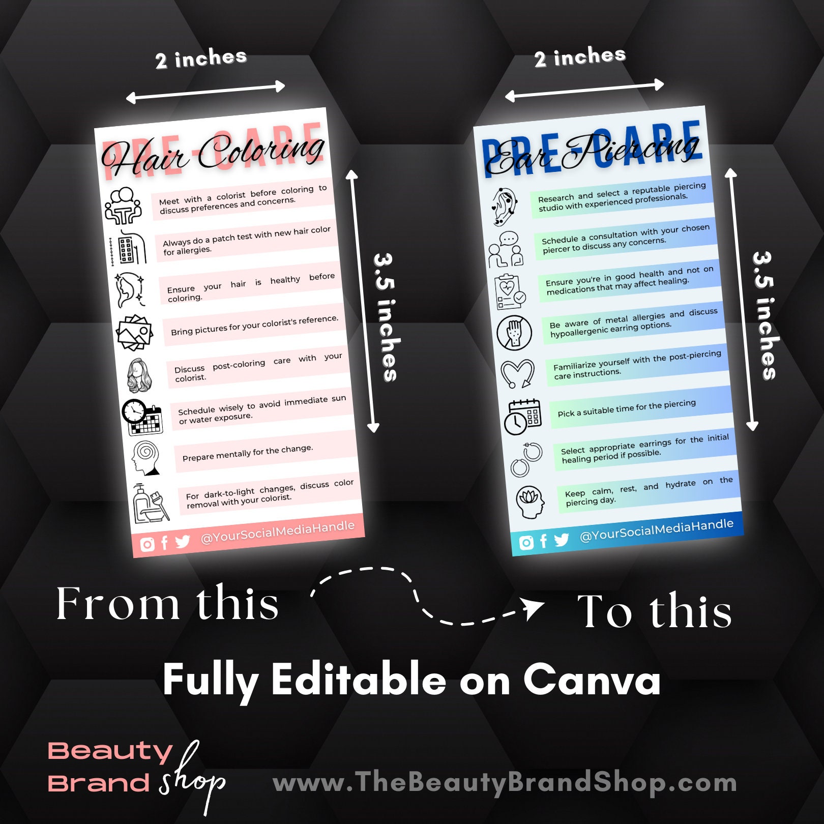 Editable Colored Hair Care Card Template, Dyed Hair Aftercare ...