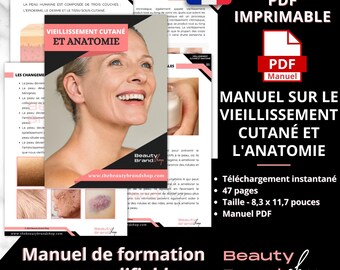 Handleiding huidveroudering en anatomie (Franse versie), bronnen voor schoonheidstraining, handleiding huidanatomie, pdf-handleiding huidanalyse en huidverzorging antiveroudering