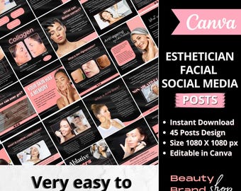 Publicaciones de esteticistas en redes sociales sobre tratamientos faciales, plantillas de publicaciones de Instagram de esteticistas, citas sobre el cuidado de la piel, publicaciones sobre el cuidado de la piel, plantillas de marca de esteticistas