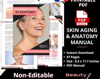 Franse versie: handleiding huidveroudering en anatomie, bronnen voor schoonheidstraining, handleiding huidanatomie, pdf-handleiding huidanalyse en huidverzorging antiveroudering