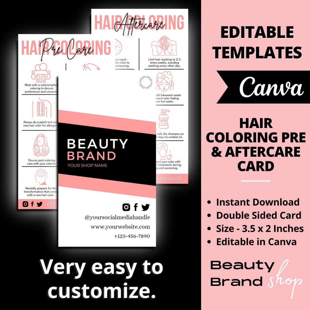 Editable Colored Hair Care Card Template, Dyed Hair Aftercare