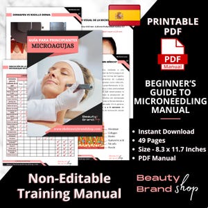 SPANISH Version- Beginners Guide to Microneedling Manual, Microneedling Printable Course Training Manual, Beauty Maunal, Skin needling Guide