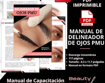 PMU Eyeliner Manual- SPANISH VERSION, Eyeliner Training Course, Eyeliner Tattooing, Permanent Makeup , Eye Mapping Guides, Eyeliner Process