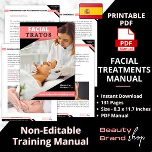 Spanish Version - Facial Treatments Manual, Skin Treatments Training Manual,  Facial Guides, Beauty Training Resources, Facial PDF Manual