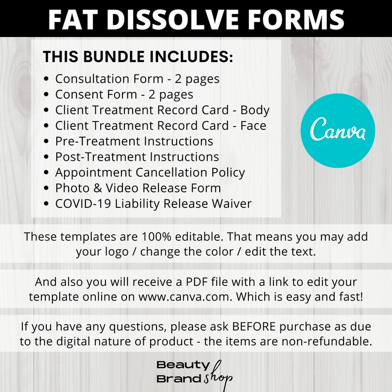 Fat Dissolving Forms, Fat Dissolve Forms, Consent Form, Consultation ...