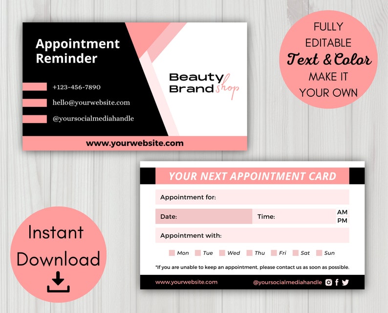Printable Appointment Card Template Minimal Appointment Card Etsy