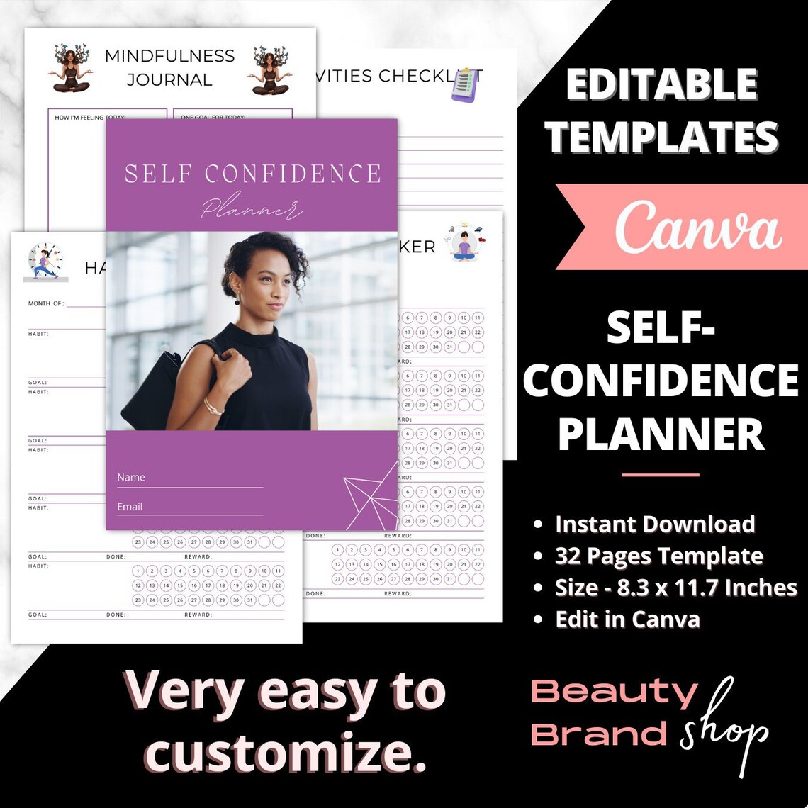 Self Confidence Planner, Self Confidence Journal, Motivation Template ...