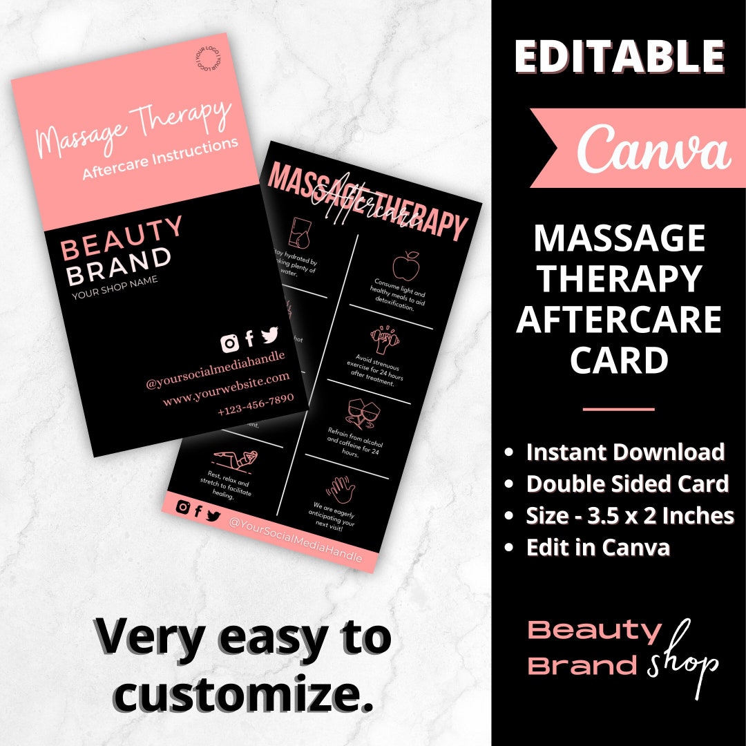 Massage Therapy Aftercare Cards, Aftercare Cards, Massage Templates