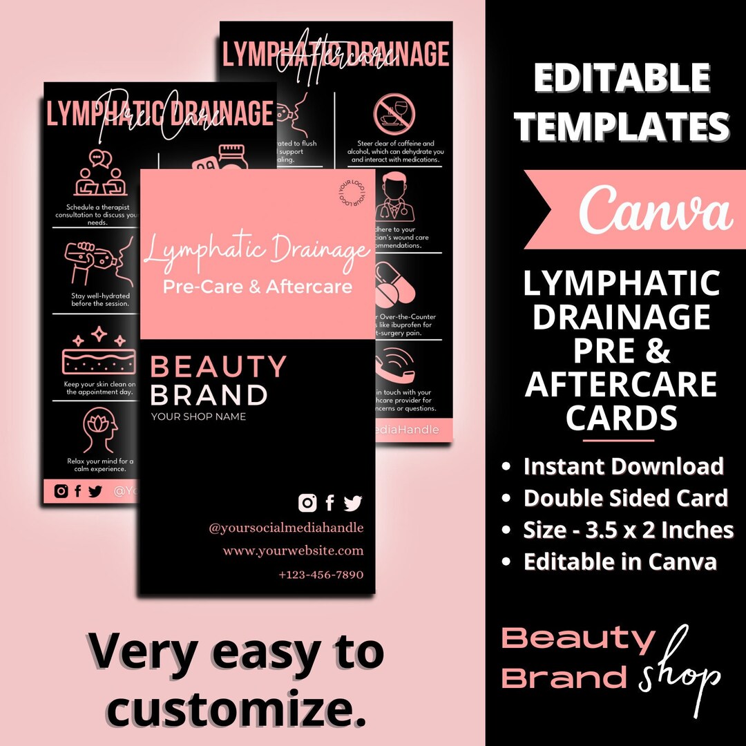 Lymphatic Drainage Aftercare Card, Editable Lymphatic Drainage Massage