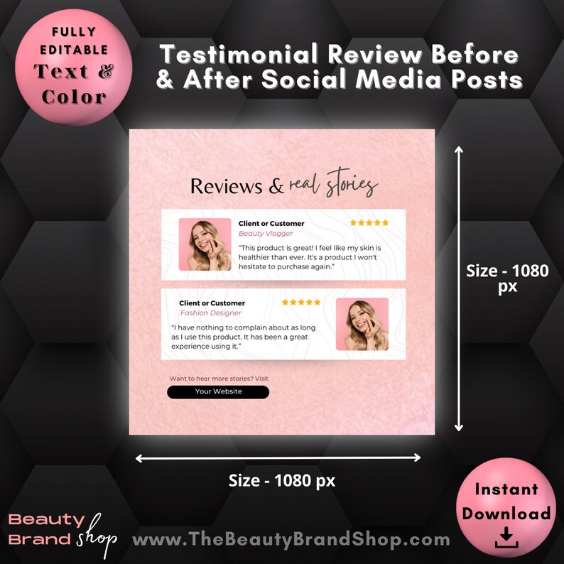 Editable Testimonial Review + Before and After Instagram Templates ...
