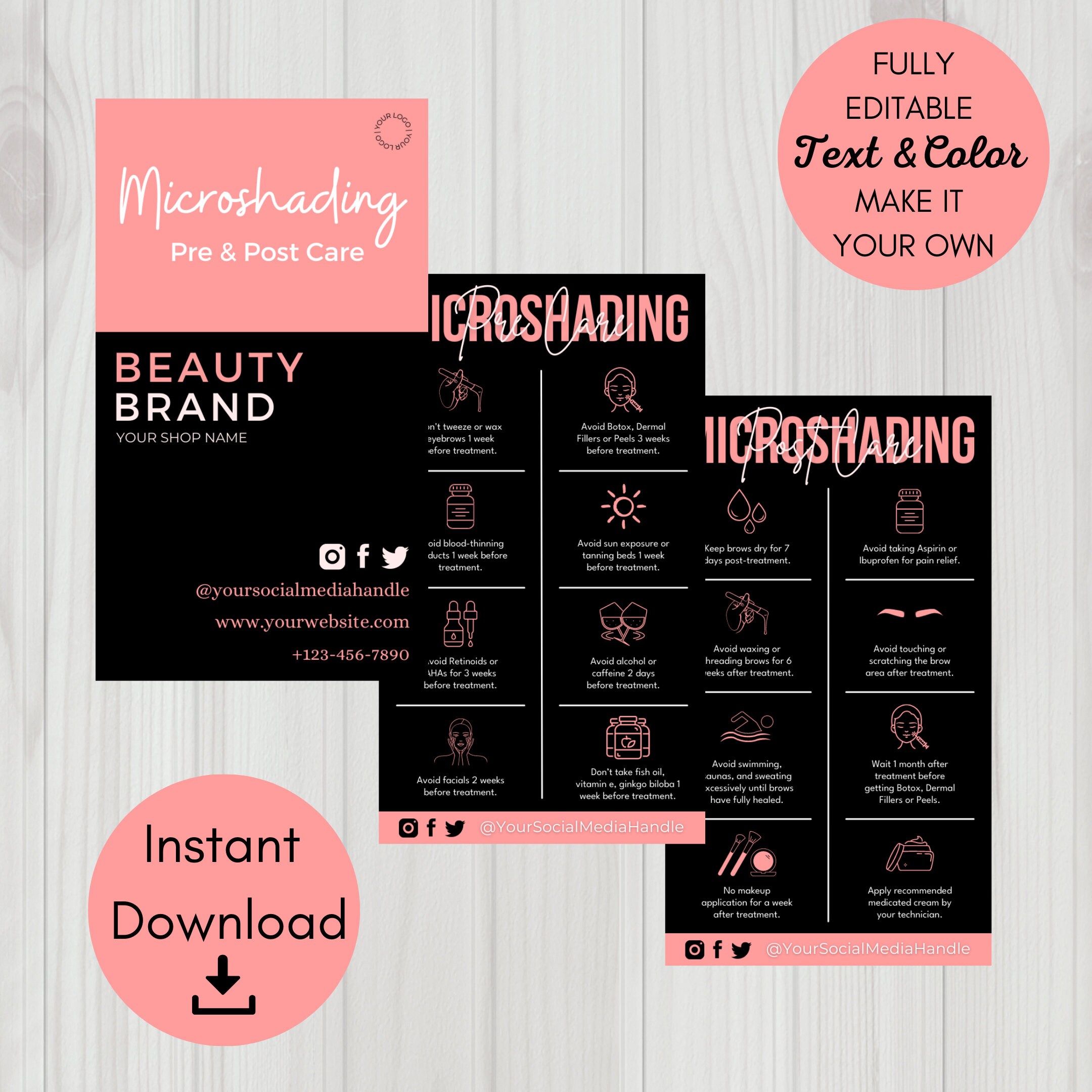Microblading Precare Microshading Precare and Aftercare Cards Template, Microshading ...