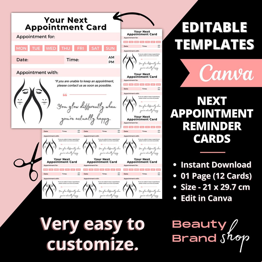 Editable Next Appointment Cards, Aesthetician Appointment Cards ...