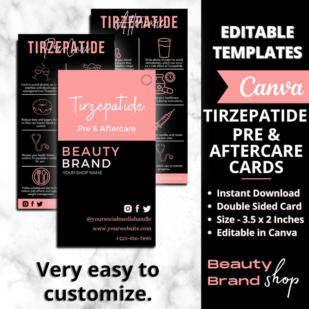 Tirzepa-tide Pre-care & Aftercare Cards, Weight Loss Injection Care Cards, Compounded Tirzepa-tide Injection, Fat Loss Injection Care Cards
