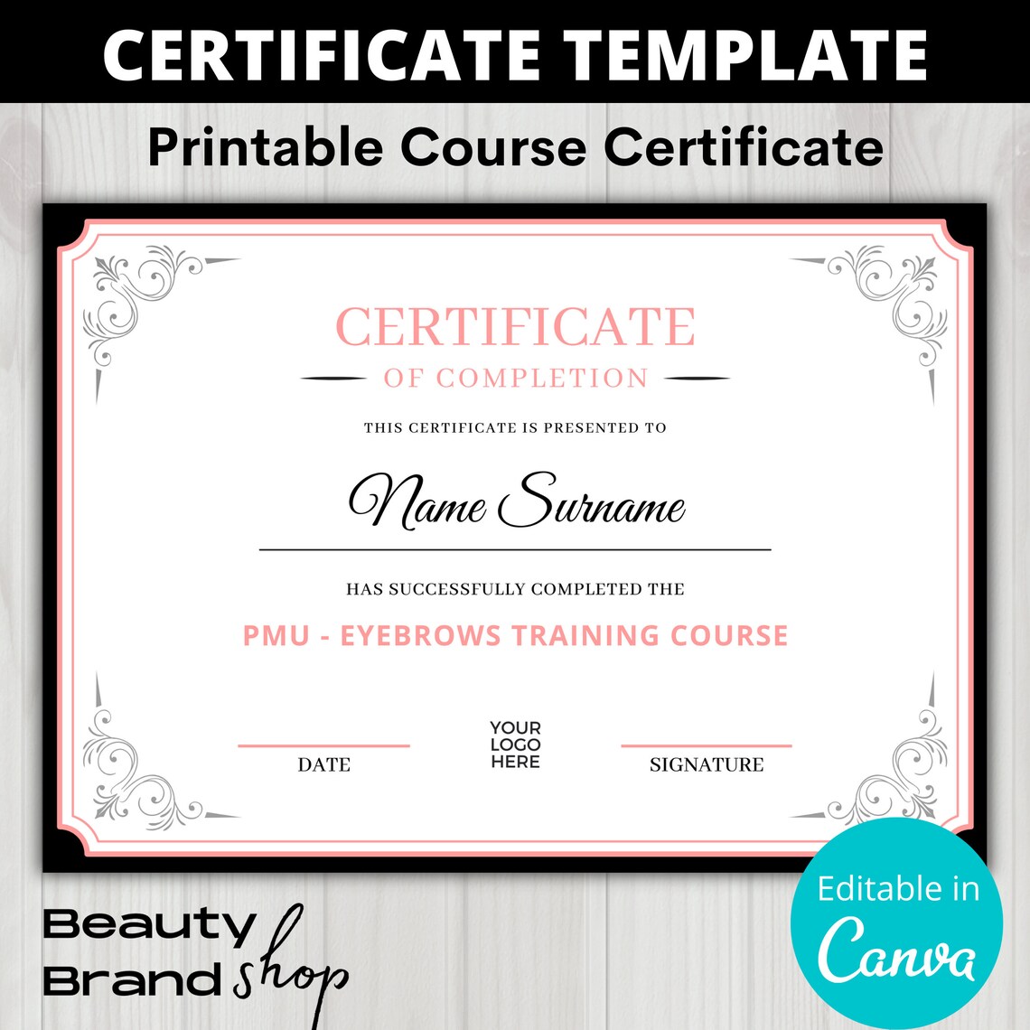 Editable Certificate Template, Stylish Certificate, Pink Course Award ...