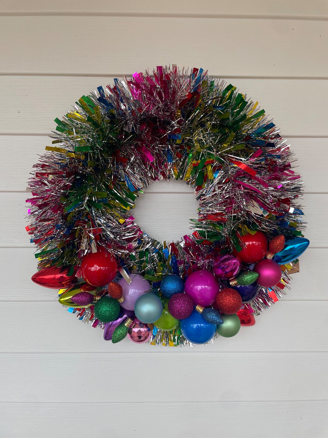 Rainbow Christmas Kitschy Tinsel Wreath Etsy