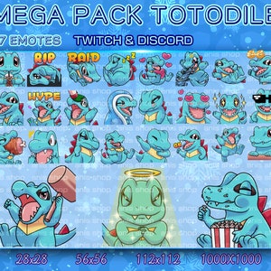 Mega pack de gestos de Totodile/ Totodile Chibi/ Gestos de Discord/ Gestos de Twitch