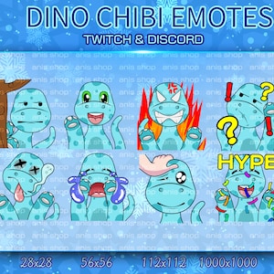 Dino 3 Emotes/ DIino Chibi/ Emotes Discord/ Emotes Twitch/dinosaurus chibi