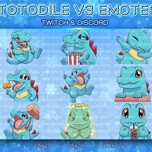 Totodile v3 Emotes/ Totodile Chibi/ Emotes Discord/ Emotes Twitch
