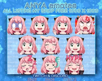 Emoticonos de Anya / Anya adorable / Anya chibi / Emoticonos de Twitch / Emoticonos chibi / Paquete de emoticonos