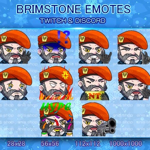 Gestos de Valorant Brimstone / Valorant Brimstone lindo / Valorant Brimstone Chibi / Gestos de Twitch / Gestos Chibi / Paquete de Gestos