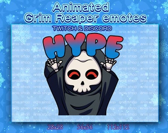 Animated Grim Hype Love Emotes/ Grim Reaper Chibi/ Emotes Discord/ Emotes Twitch/ Skull emotes