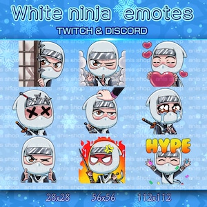 white Ninja Emotes/ white Ninja Chibi/ Emotes Discord/ Emotes Twitch/ Animal Emotes
