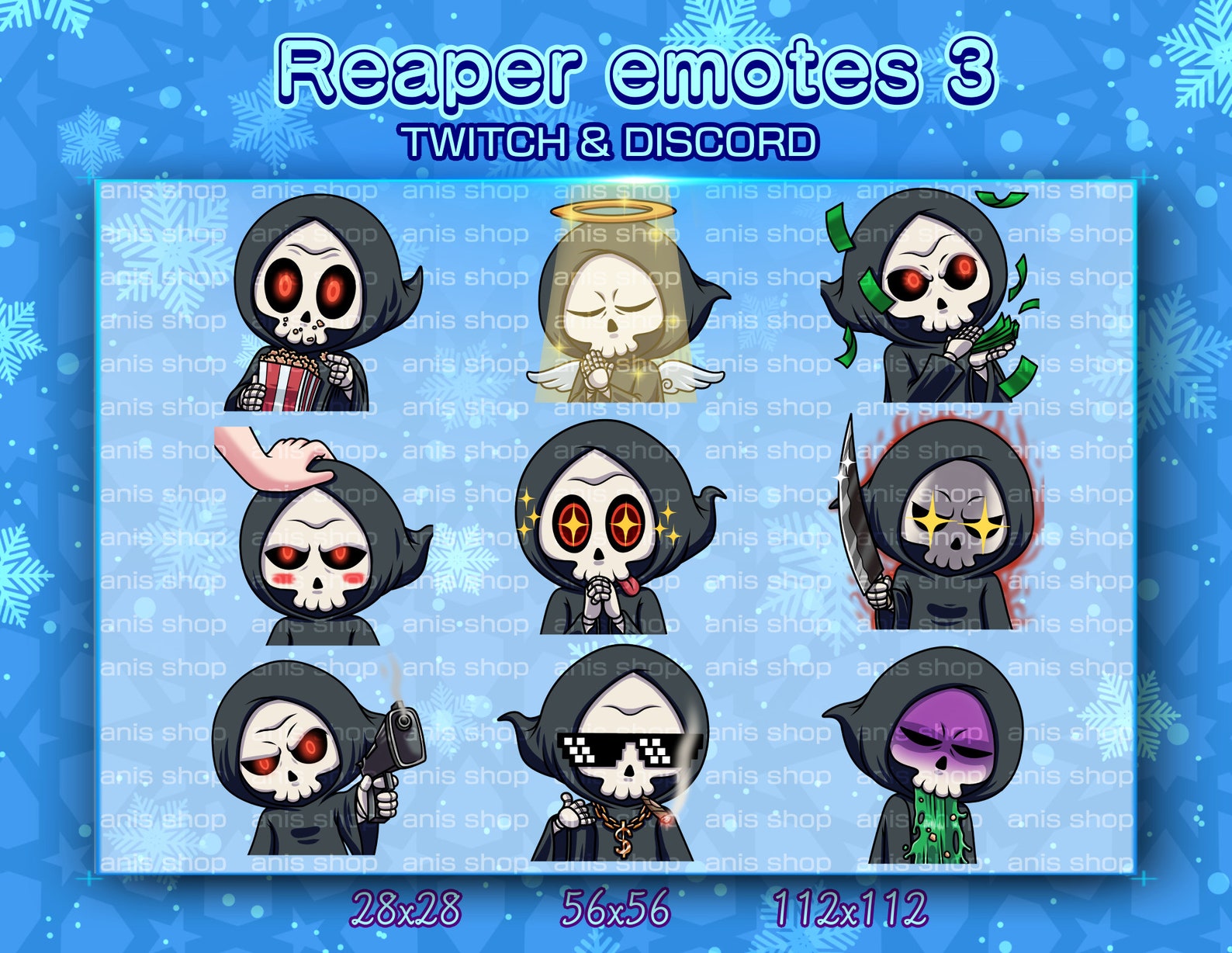 Grim Reaper Emotes V3/ Grim Reaper Chibi/ Emotes Discord/ Emotes Twitch