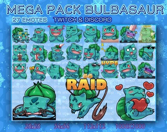 Bulbasaur mega pack Emotes/ Bulbasaur Chibi/ Emotes Discord/ Emotes Twitch