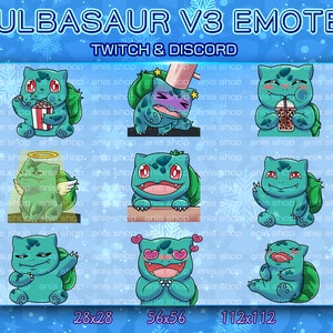Bulbasaur v3 Emotes/ Bulbasaur Chibi/ Emotes Discord/ Emotes Twitch