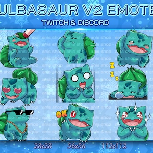Bulbasaur v2 Emotes/ Bulbasaur Chibi/ Emotes Discord/ Emotes Twitch