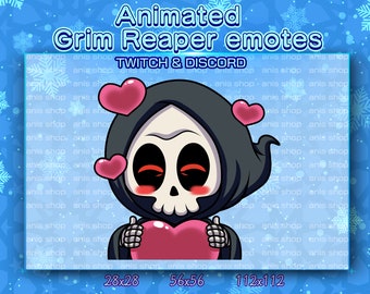 Animated Grim Reaper Love Emotes/ Grim Reaper Chibi/ Emotes Discord/ Emotes Twitch/ Skull emotes
