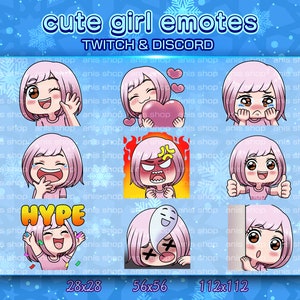 Cute Girl Emotes/ Pink Hair Chibi/ Emotes Discord/ Emotes Twitch/ Avatar Emotes