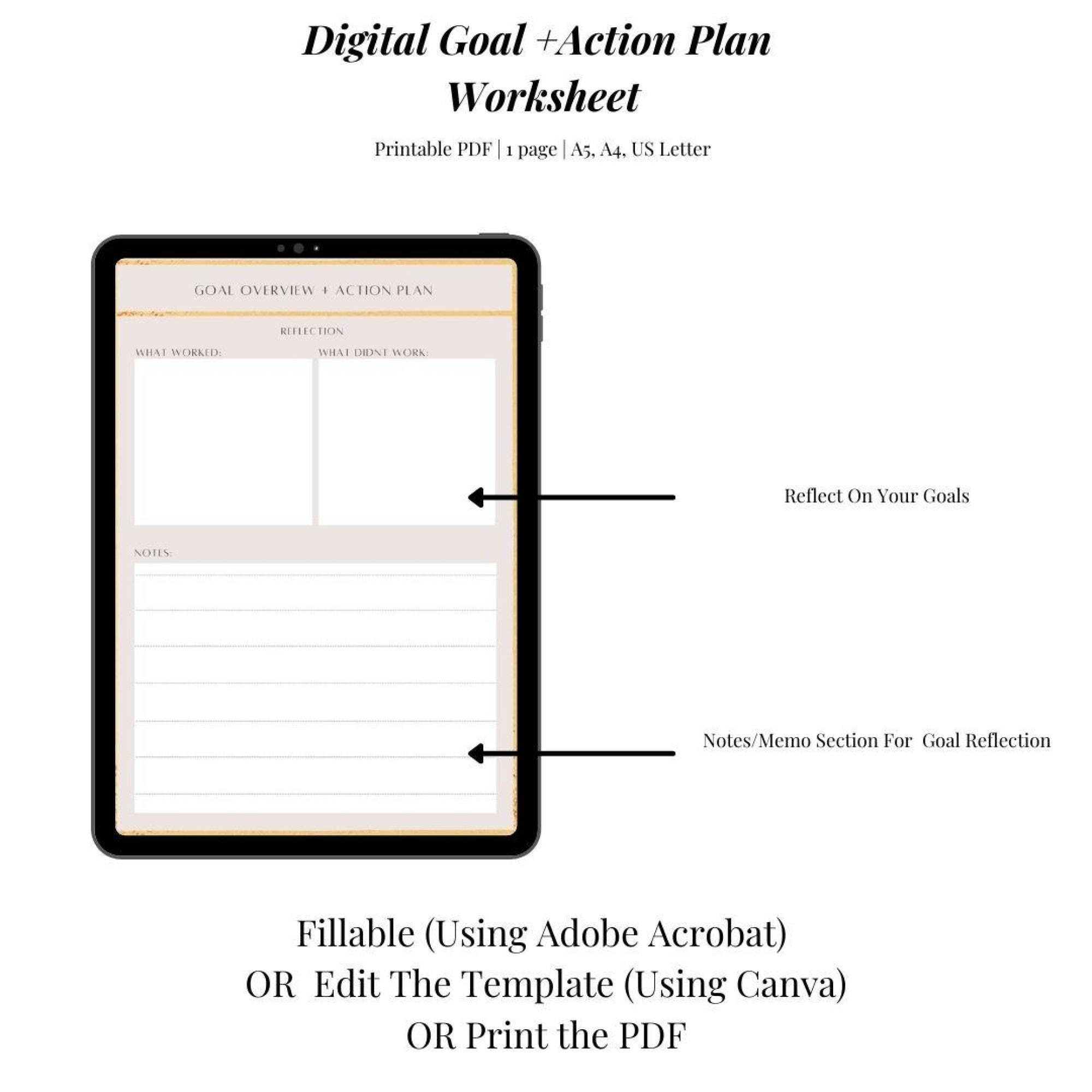 Goals + Action Plan Worksheet, 2022 Goals Printable, Goal Setting ...