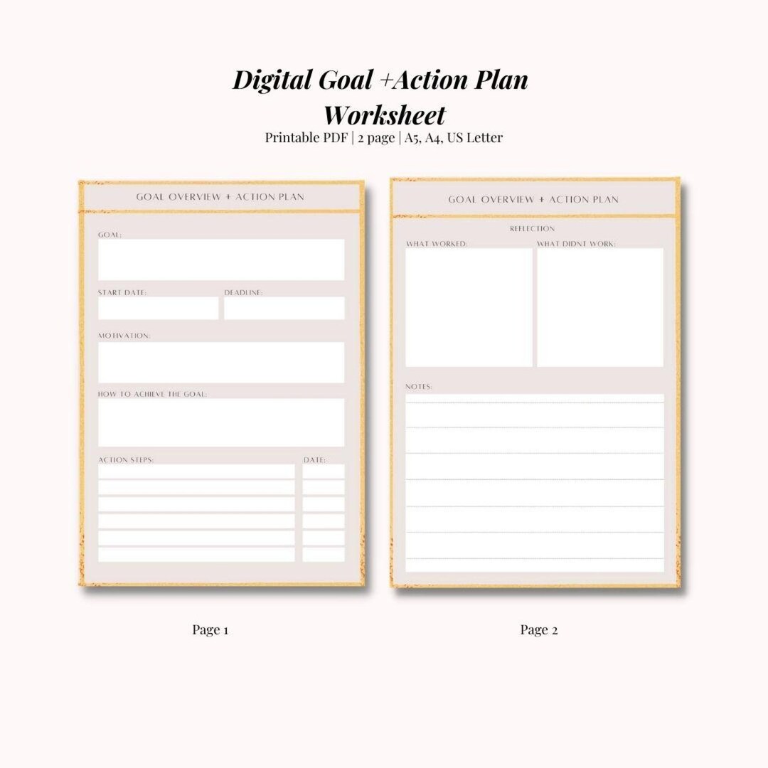 Goals Action Plan Worksheet, 2022 Goals Printable, Goal Setting Sheets ...