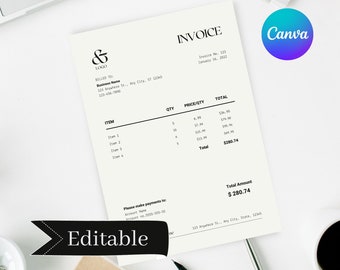 Invoice Template edit and printable, Canva