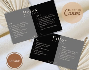 Filler Botox Aftercare Card Template, Aesthetic Face Guide (Editable, Printable)