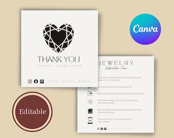 Jewelry Care Card Template: Minimalist Thank You (Canva Editable)