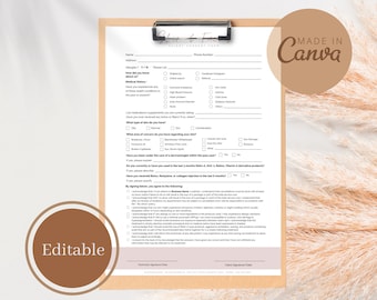 Editable Skin & Facial Consent Form: Medical History (Canva Template)