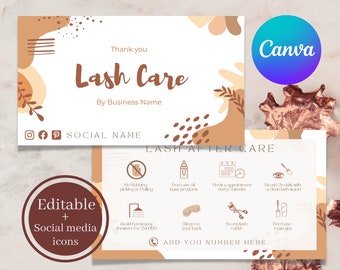 Boho Lash Care Card Template, Editable Aftercare Instructions (Canva)