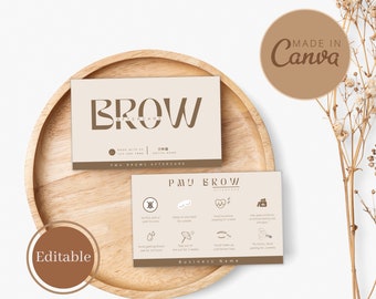 Plantilla de tarjeta de cuidado posterior de cejas PMU, tarjeta de cuidado de maquillaje permanente, plantilla de tarjeta de cuidado de pequeñas empresas, tarjeta de visita editable de cejas en polvo Ombre