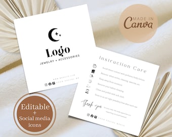 Jewelry Care Card Template: Minimalist Thank You Card (Canva Editable)