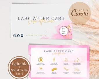 Editable Lash Aftercare Card Template, Watercolor Design