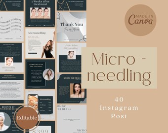 Microneedling Instagram Post Templates: Aesthetician Social Media (Canva)