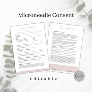 Può includere: Modulo di consenso alla microneedling modificabile per i servizi di cura della pelle e del viso. Il modulo include sezioni per le informazioni del cliente, la storia medica e il consenso al trattamento. Il modulo è progettato per essere utilizzato dai professionisti della cura della pelle.