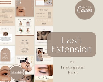Lash Extension Instagram Post Templates: Esthetician Social Media (Canva)