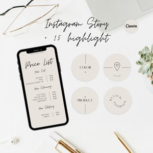 Instagram price list and highlight covers template, Canva