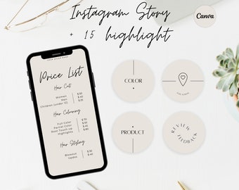 Instagram price list and highlight covers template, Canva