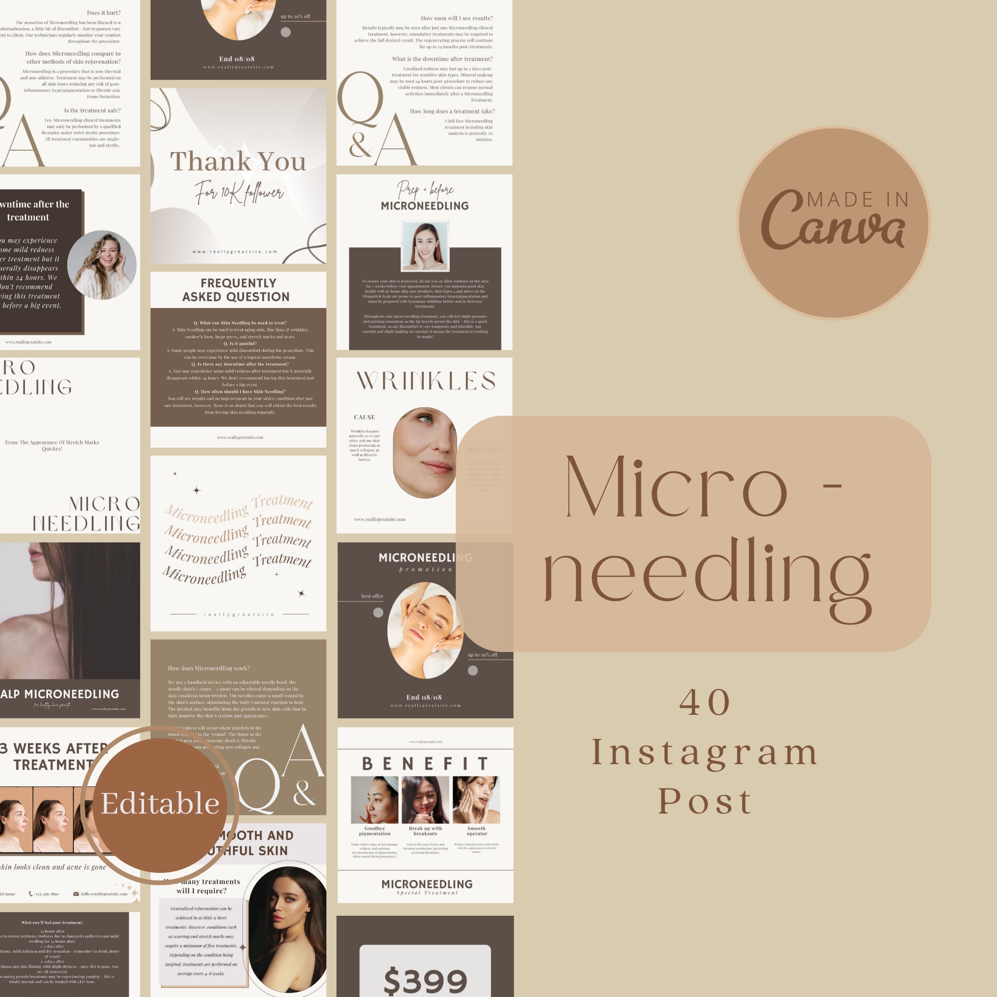 Braun Microneedling Social Media | Kosmetikerin Instagram Post Vorlagen | Kopfhaut microneedling instagram Canva | Schönheit Instagram Post |