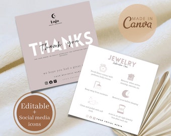 Jewelry Care Card Template: Minimalist Thank You (Canva Editable)